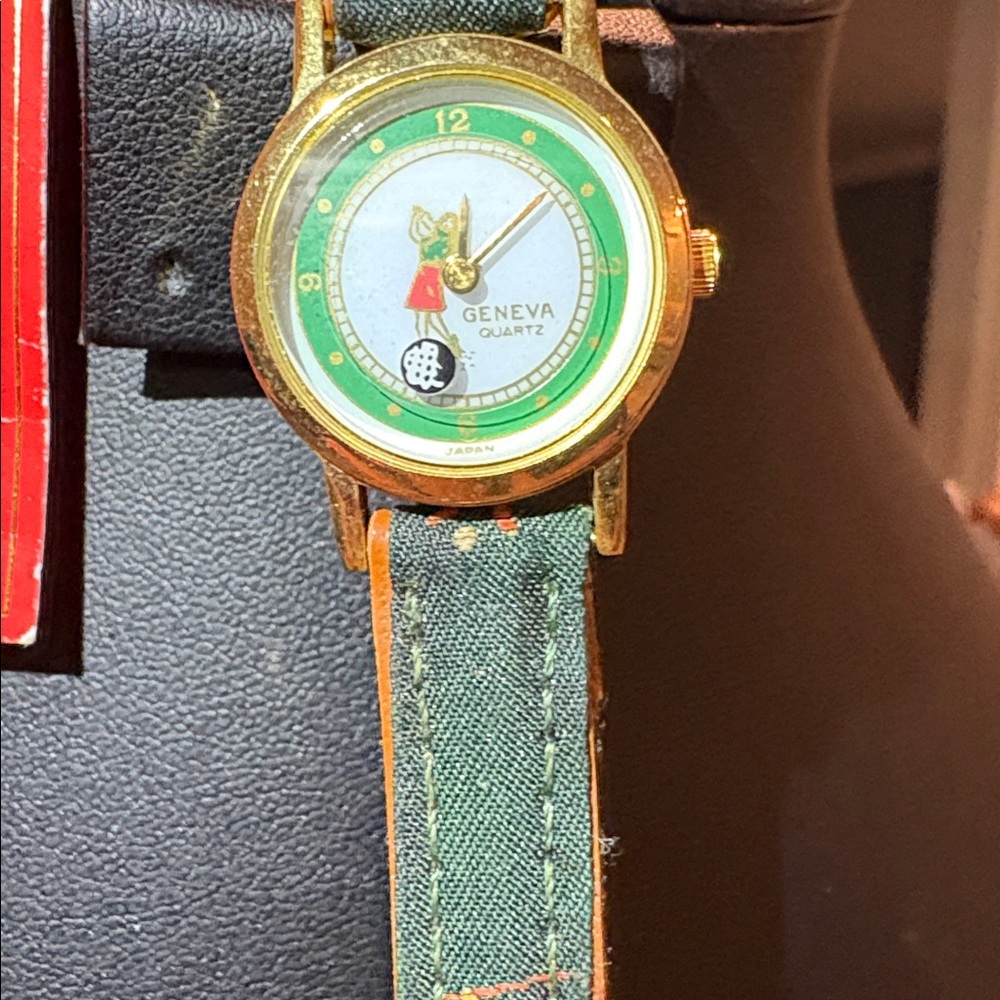 Geneva Green and Tan Watch with Gold Trim Ladies Golf Theme - Picture 2 of 3
